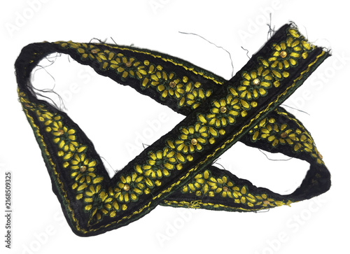 Black and Gold Embroidered Fabric Border Ribbon Cutout
