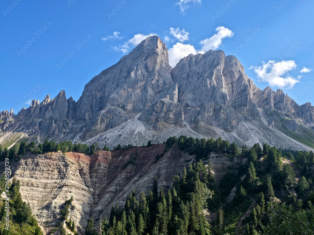 Naklejka premium Sass de Putia is a magnificent mountain in the Dolomites, 2,875 meters high, located in South Tyrol on the edge of the Puez-Odle Nature Park.