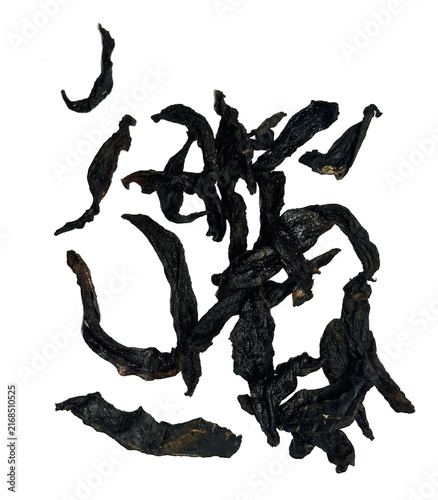 Dried Black Botanical Herb Leaves Top View Isolated
