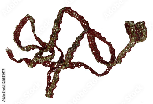Thin Dark Red Braided Decorative Cord Trim Isolated
