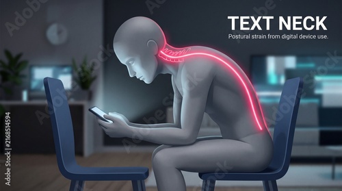 3D model showing text neck postural strain from smartphone use