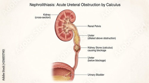 Konstfotografi Nephrolithiasis diagram showing acute ureteral obstruction by calculus
