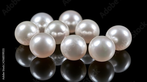 Group of Large Lustrous Pearls on Black / 黒い背景に並ぶ光沢のある大粒のパールの山