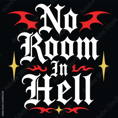 Cuadro en lienzo No Room In Hell text art with gothic font and demonic illustration on black back