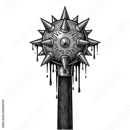 Bild auf Leinwand Spiked medieval mace weapon with black dripping liquid