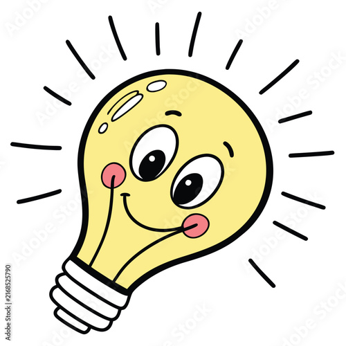 Glowing Light Bulb Cartoon Character