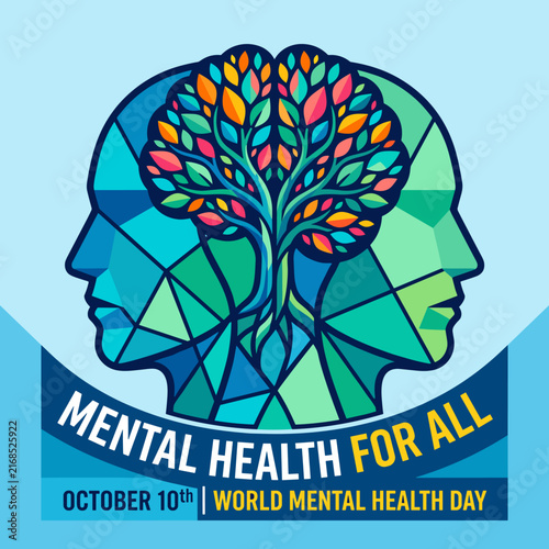 Stained glass faces and tree for Mental Health Day.