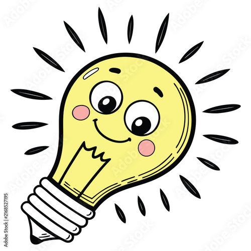 Happy Cartoon Glowing Light Bulb