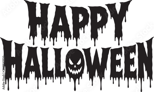 Happy Halloween Spooky Typography Black Vector Design on transparent background 
