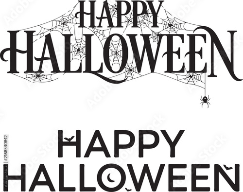 Happy Halloween Spooky Typography Black Vector Design on transparent background 