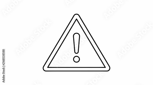Vector line art icon of a triangle warning sign with an exclamation mark representing caution safety or hazard alert