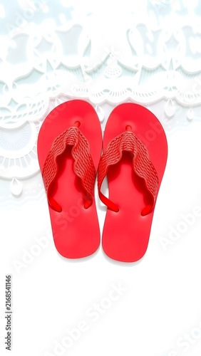 Red Flip Flops Summer Concept Top View Full Length