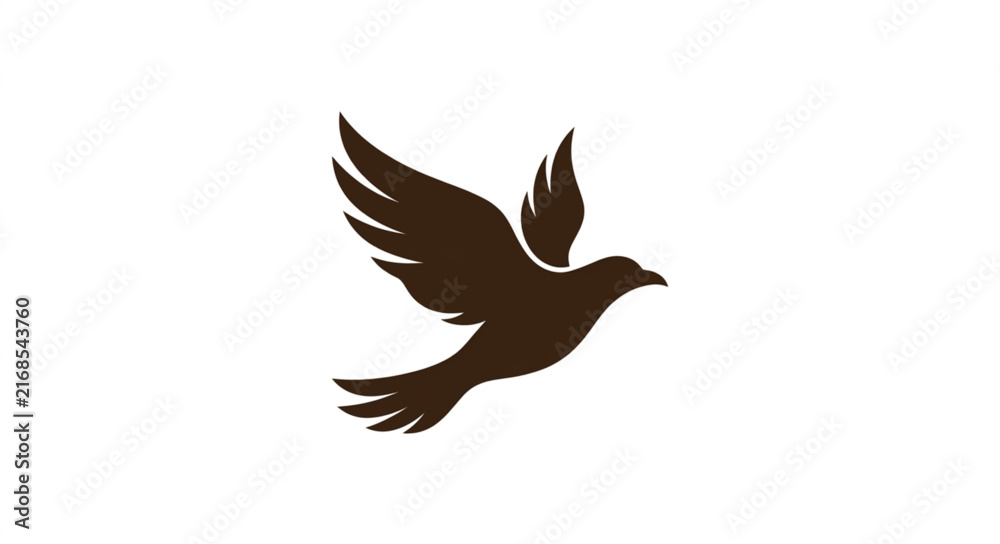 Fototapeta premium A minimalist brown silhouette of a flying bird isolated on a clean white background.