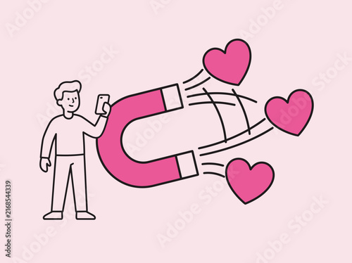 Fotografie Modern web banner design featuring a man attracting love and hearts with a digit