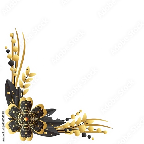 Luxury Black and Gold Corner Floral Ornament Vector Illustration