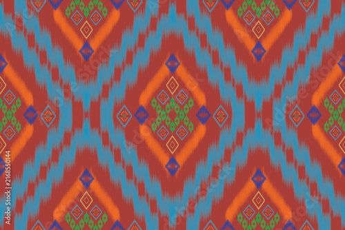 Seamless Multicolor Ikat Diamond Pattern, Vibrant Ethnic Tribal Ogee Background