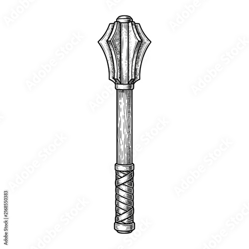 Bild auf Leinwand Medieval mace weapon vintage engraving vector illustration