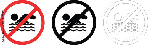 No Swimming Prohibition Sign  Red Warning Symbol Vector Icon