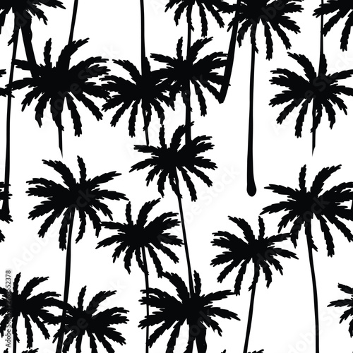 Tropical seamless pattern with hand drawn palm trees. Hawaiian florals summer background for fabric, textiles, clothing, poster, cover, decoration, banner, wallpaper, interior. Vector illustration.