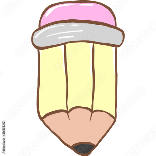 Obraz na plátně Cute cartoon illustration of a short stubby yellow pencil with pink eraser isola