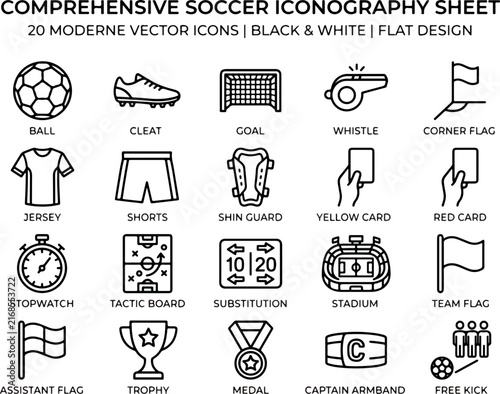 Soccer Football Icon Set Outline Vector Graphic Design
