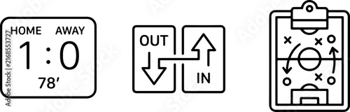 Football Match Management and Strategy Line Icons