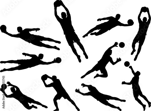 Set of Soccer Goalkeeper Jumping and Diving Silhouettes