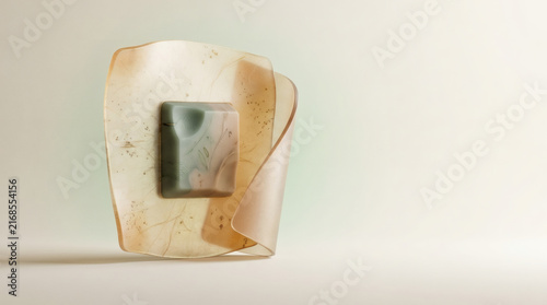 Bioplastic material sample with organic texture for sustainable packaging innovation research.