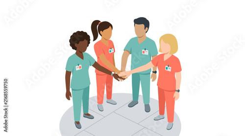 Diverse Medical Team Stacking Hands Together for Healthcare Success