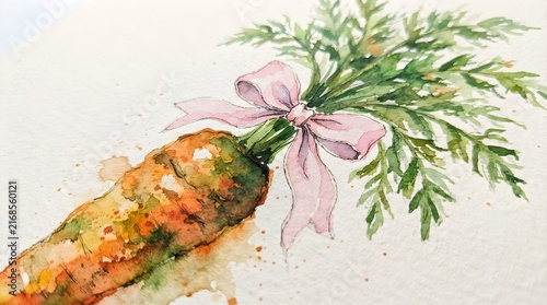 Watercolor carrot with ribbon bow