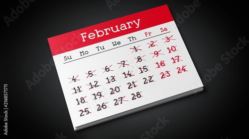 Calendar with Flipping Pages and Days Crossed Out - 3d 4k animation (3840 x 2160 px)