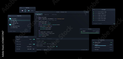 фотографія Code editor IDE interface template with program console workspace