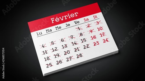 French Calendar with Flipping Pages and Days Crossed Out - 3d 4k animation (3840 x 2160 px)