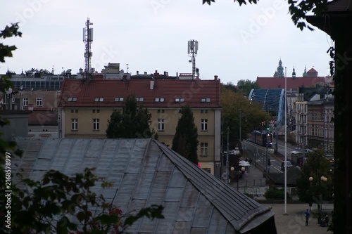Autumn city rooftops from hill