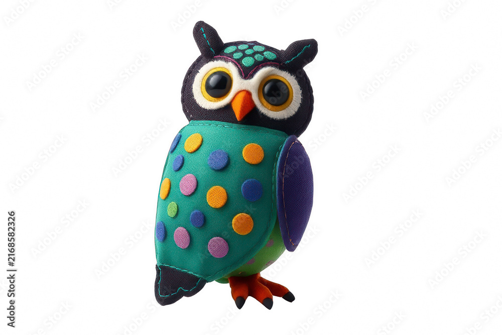 Fototapeta premium Cute felt owl toy with colorful polka dots