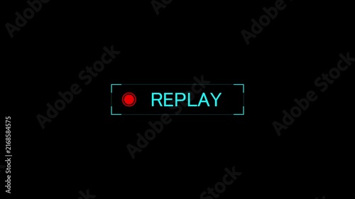 Digital replay button user interface motion graphic animation on black background. Modern replay text. 4k video