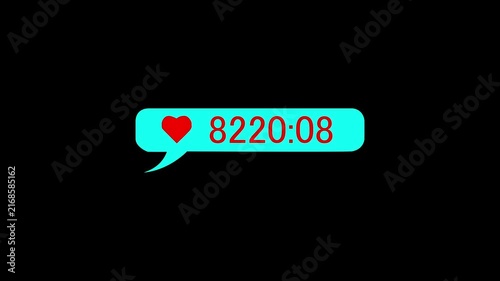 Likes counter going to one million. Red likes icon animated with alpha channel 0 to 100000 number counter animation on a transparent background, 4k  video.