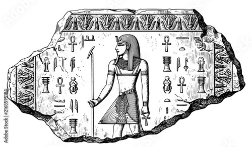 Bild auf Leinwand Memphis Egypt Tomb Carved Relief Fragment Vintage Archaeological Vector