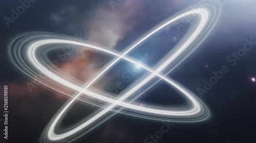 Abstract Glowing Atomic Orbital Rings Floating in Deep Space Nebula