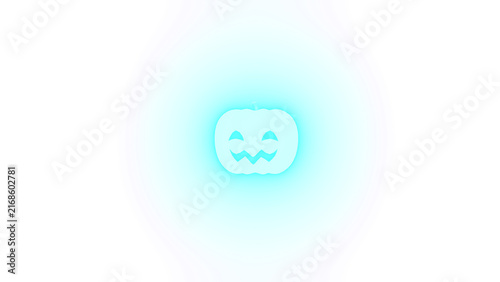 A turquoise jack o lantern glows at center with carved eyes and a smiling mouth, creating a simple eerie halloween graphic on transparent, png
