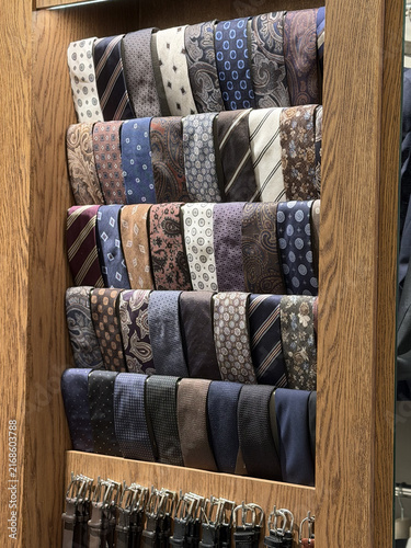 Obraz na plátně A neatly organized display of various patterned neckties in a retail s