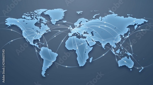 Blue world map with global connection lines