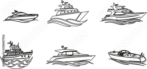 Set of boat and yacht silhouettes vector design elements