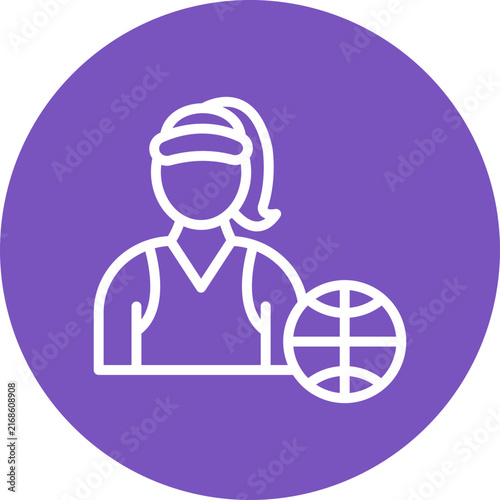 Sporty Lady Circle Icon, Active Woman Icon, Female Athlete Icon