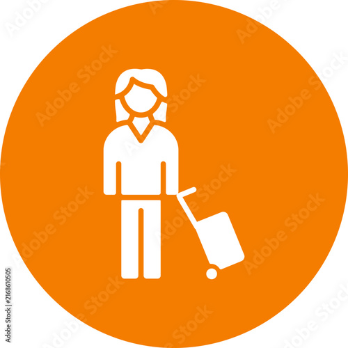 Woman Traveller Circle Icon, Female Travel Tourist Icon, Woman Travel Adventure Icon
