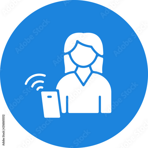 Woman Talking on Call Circle Icon, Female Phone Call Icon, Woman Phone Conversation Icon