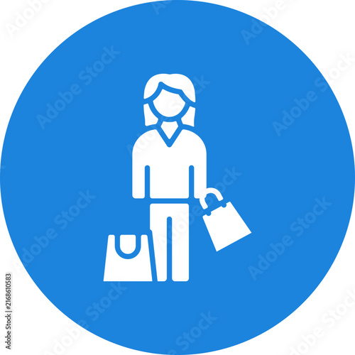 Woman Shopping Circle Icon, Female Shopper Icon, Woman Buying Items Icon