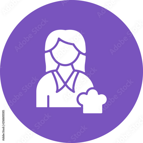 Woman Cooking Recipes Circle Icon, Female Chef Icon, Woman Culinary Cooking Icon