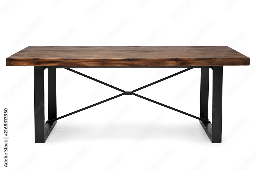 Fototapeta premium Industrial Dining Table on Pure White Background Professional Furniture Photography with Solid Timber Modern Top