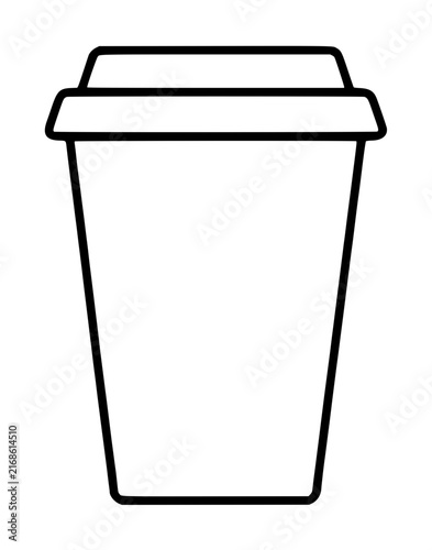 Minimalist vector icon of a disposable paper coffee cup with a lid, featuring clean black outlines on a white background, perfect for cafe branding, beverage menus, and takeaway drink illustrations.